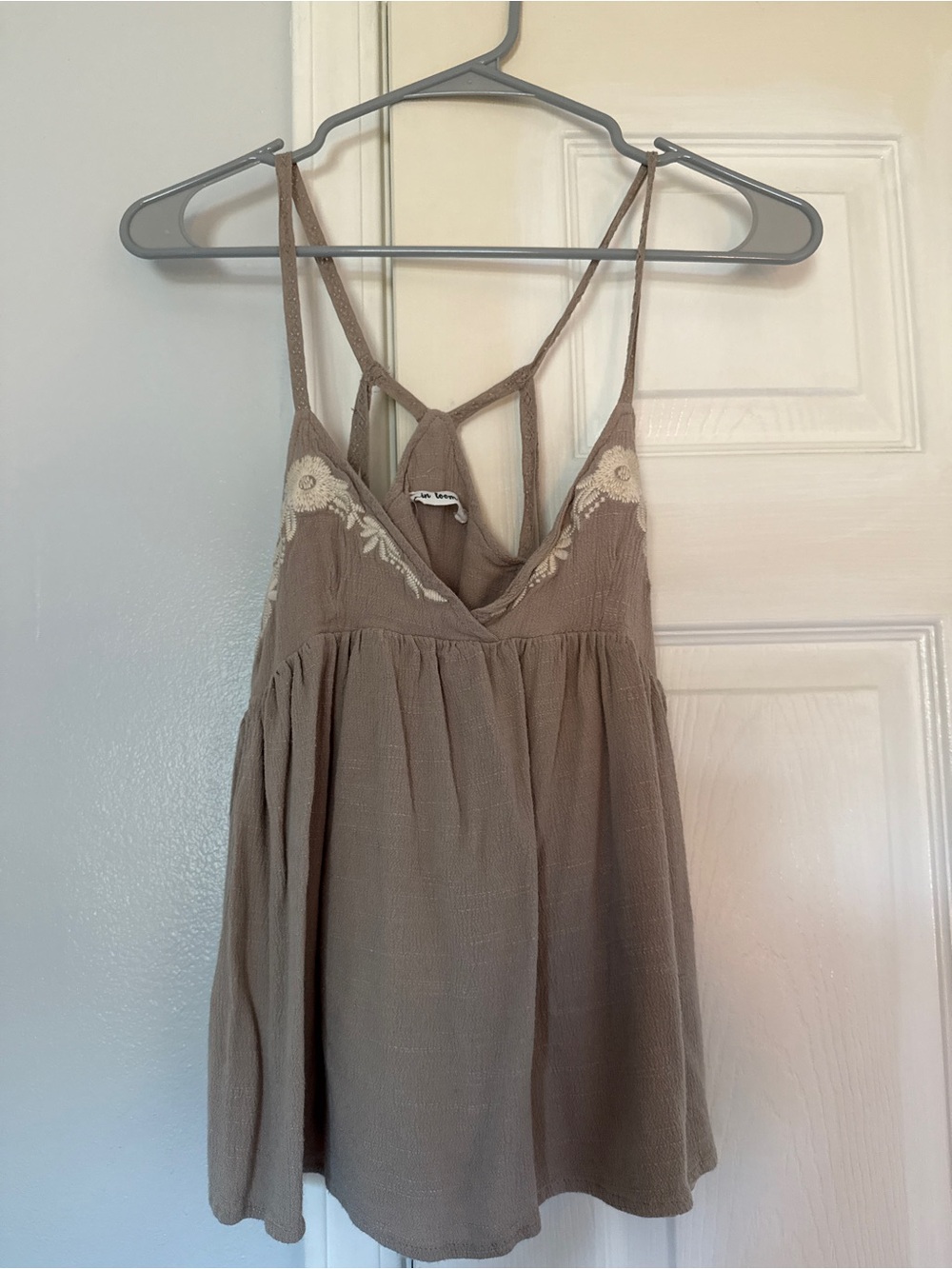 In Bloom Taupe Cami with Cream Floral Embroidery